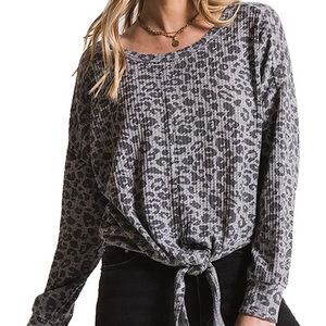 Z Supply The Leopard Tie-Front Waffle Thermal Top